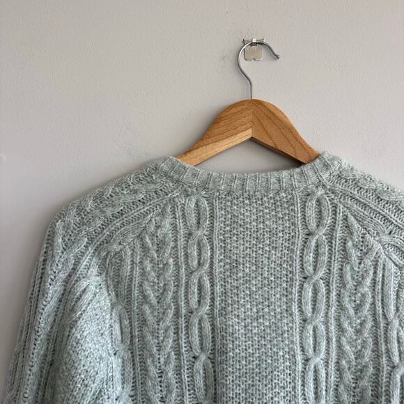 Marea Classic Cable-Knit Button Front Crew Neck Cardigan Sweater Mint Green M - Picture 7 of 10